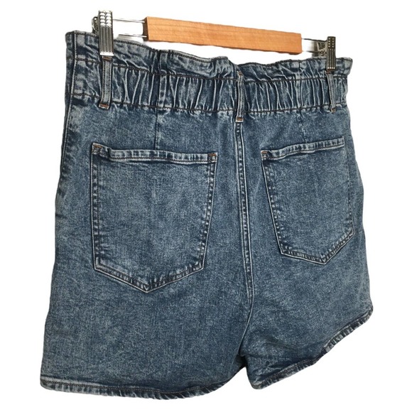 Express Midi Super High Rise Pleated Stonewash Y2K 90s Denim Shorts Mom Blue 12R - Picture 6 of 10